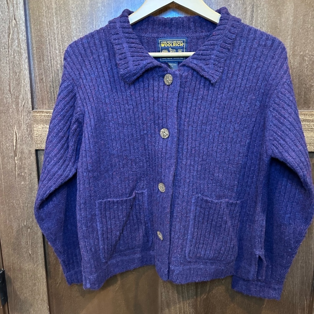 Woolrich Deep Purple Ribbed Button Cardigan